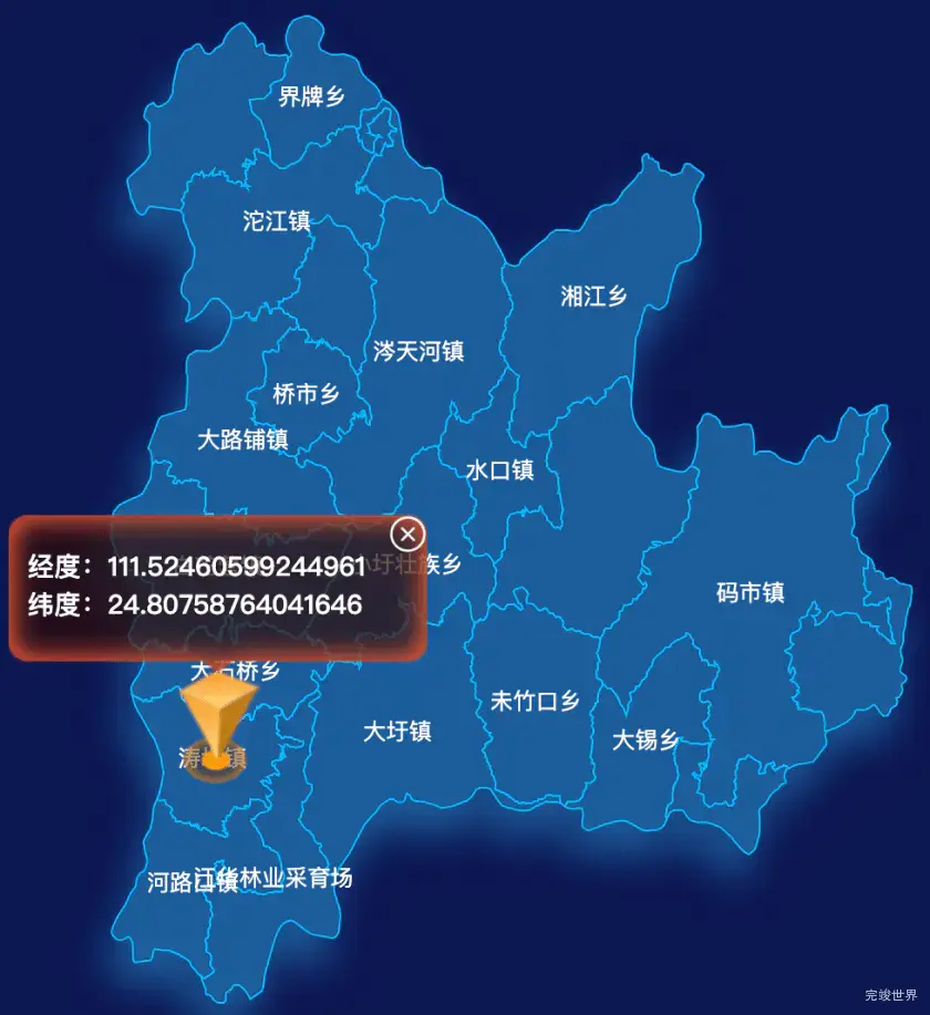 echarts永州市江华瑶族自治县geoJson地图根据经纬度显示自定义html弹窗