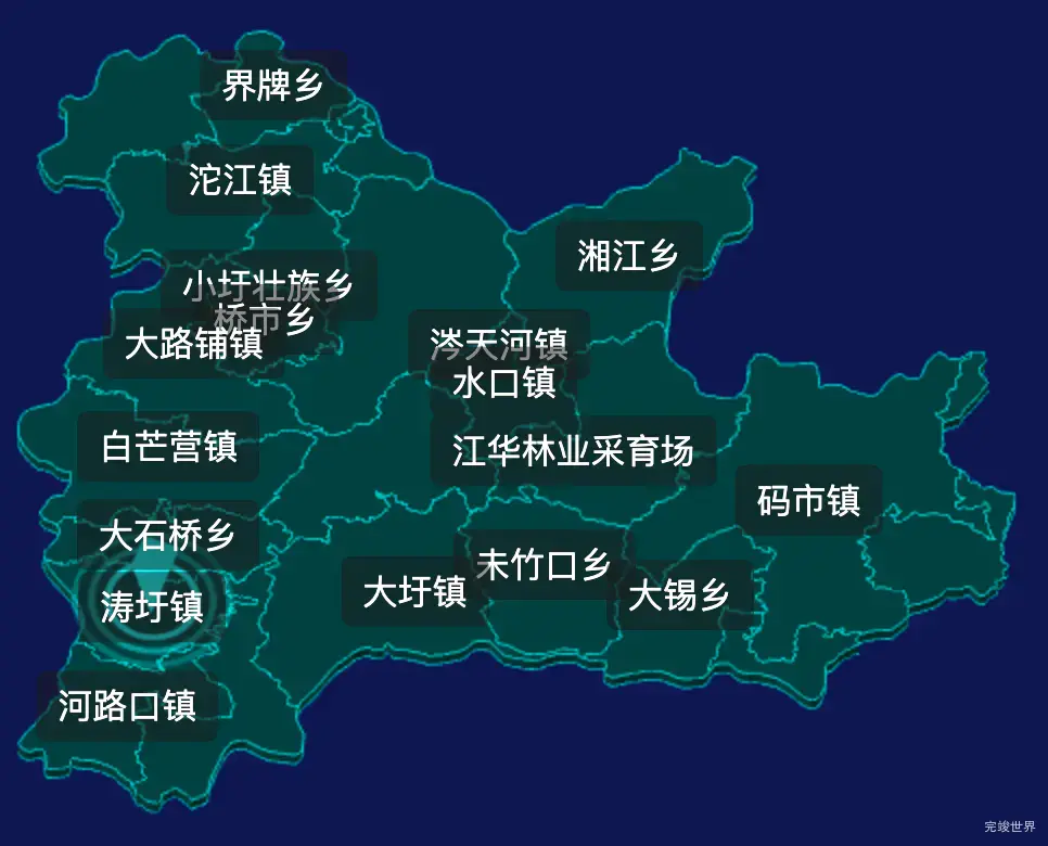 threejs永州市江华瑶族自治县geoJson地图3d地图CSS2D外加旋转棱锥