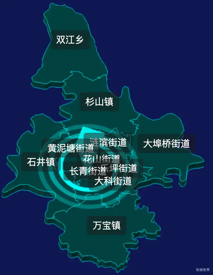 threejs娄底市娄星区geoJson地图3d地图CSS2D外加旋转棱锥