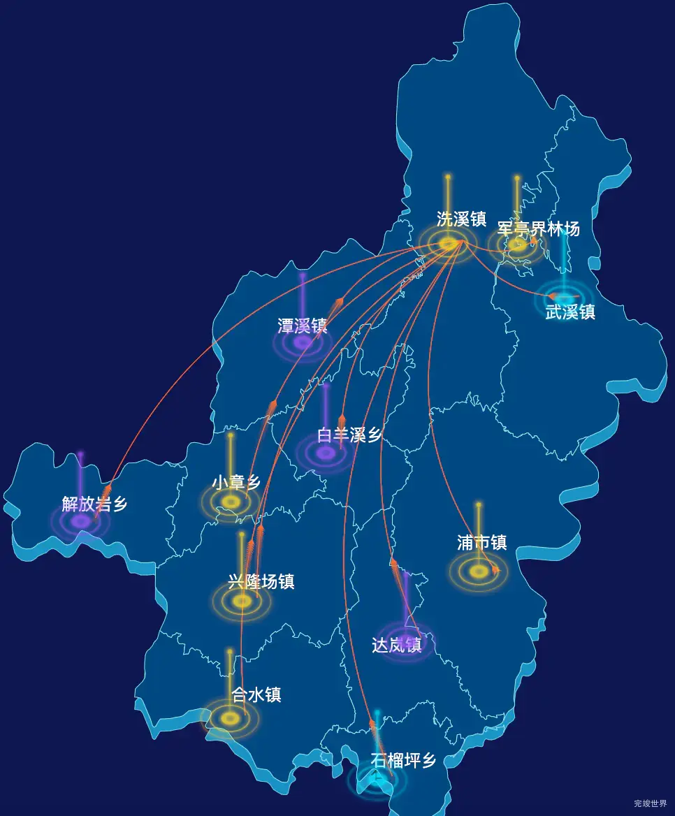 echarts湘西土家族苗族自治州泸溪县geoJson地图飞线图