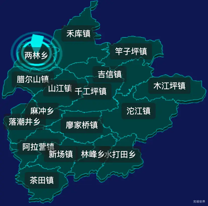 threejs湘西土家族苗族自治州凤凰县geoJson地图3d地图CSS2D外加旋转棱锥