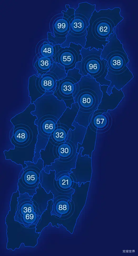 echarts湘西土家族苗族自治州龙山县geoJson地图圆形波纹状气泡图