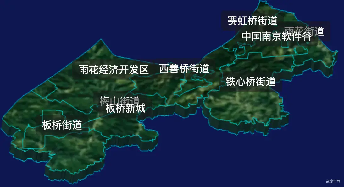 threejs南京市雨花台区geoJson地图3d地图css2d标签