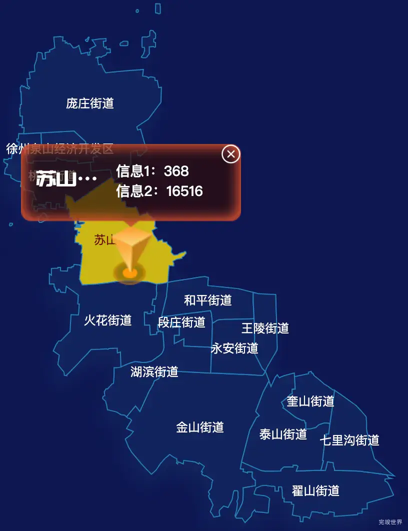 echarts徐州市泉山区geoJson地图点击弹出自定义弹窗