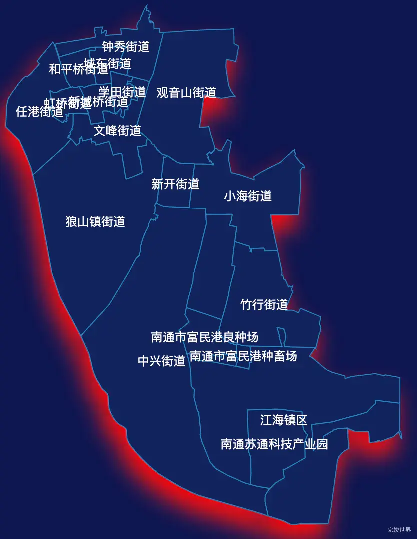 echarts南通市崇川区geoJson地图阴影