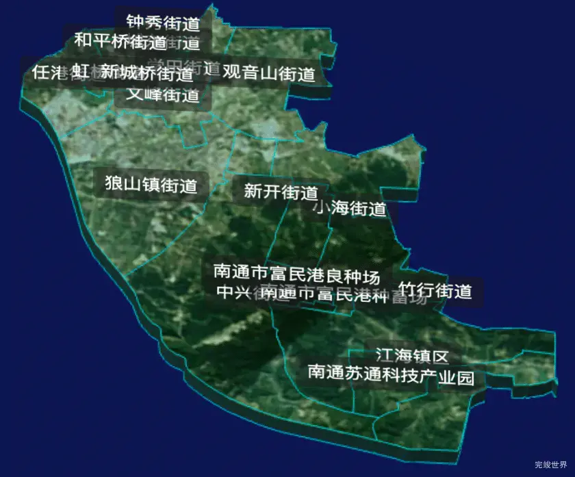 threejs南通市崇川区geoJson地图3d地图自定义贴图加CSS3D标签