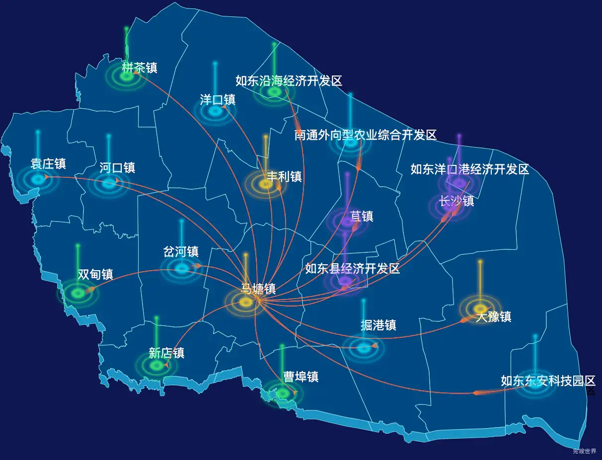 echarts南通市如东县geoJson地图飞线图