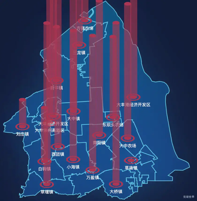 echarts盐城市大丰区geoJson地图添加柱状图