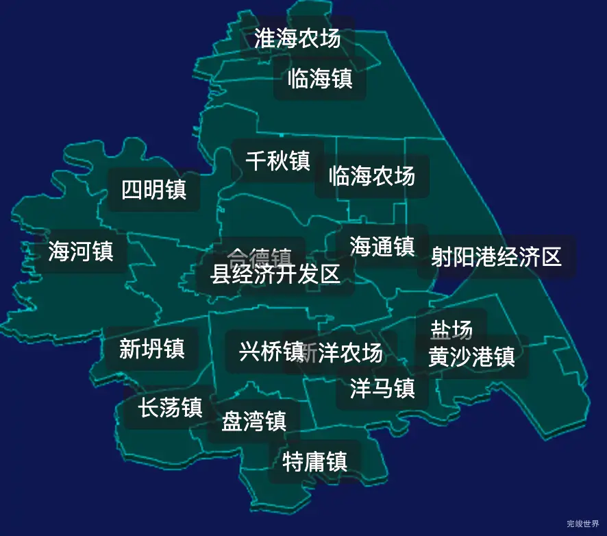 threejs盐城市射阳县geoJson地图3d地图css2d标签