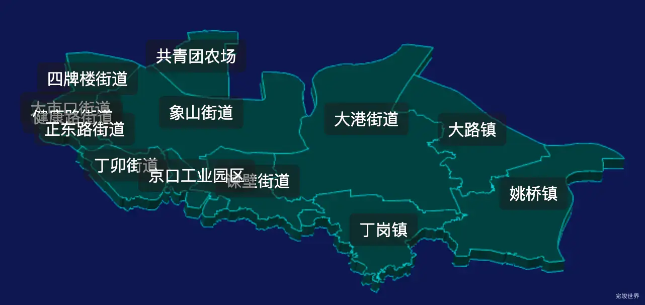 threejs镇江市京口区geoJson地图3d地图CSS3D标签