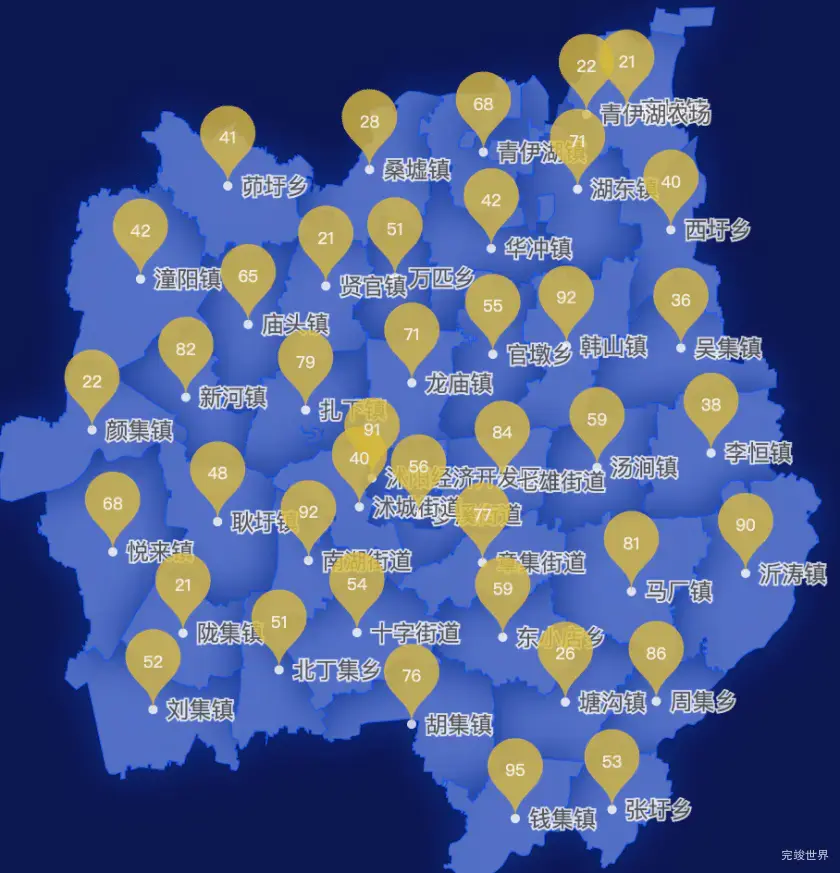 echarts宿迁市沭阳县geoJson地图水滴状气泡图