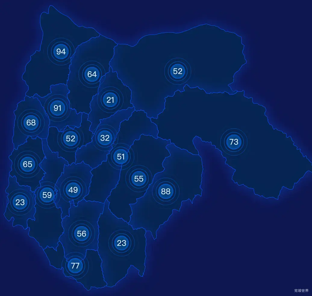 echarts海东市互助土族自治县geoJson地图圆形波纹状气泡图