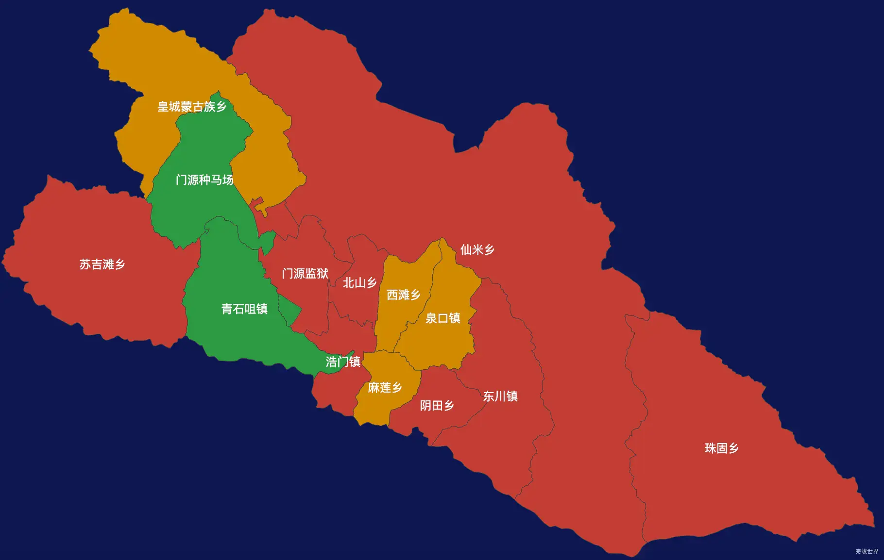 echarts海北藏族自治州门源回族自治县geoJson地图指定区域高亮