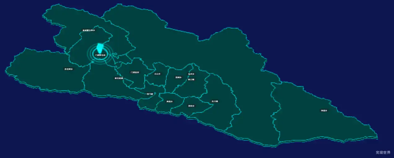 threejs海北藏族自治州门源回族自治县geoJson地图3d地图添加旋转棱锥