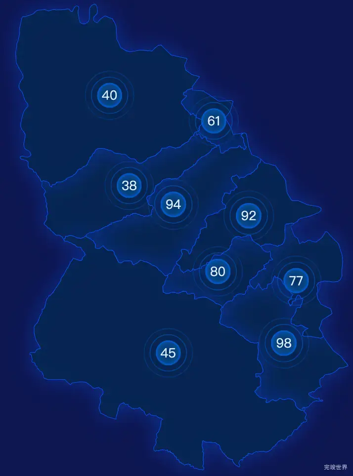 echarts黄南藏族自治州尖扎县geoJson地图圆形波纹状气泡图