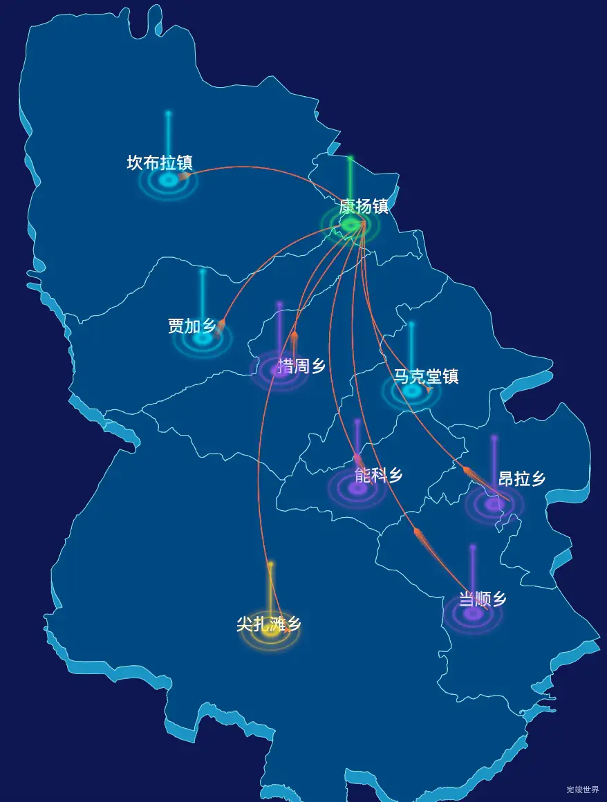 echarts黄南藏族自治州尖扎县geoJson地图飞线图