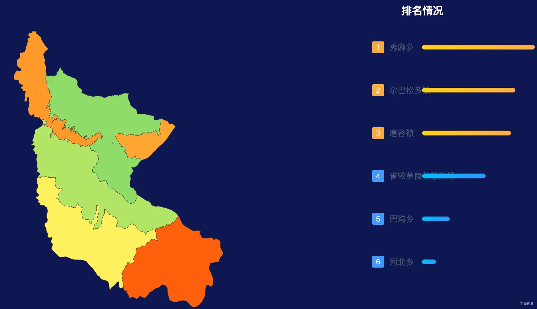 echarts海南藏族自治州同德县geoJson地图地图排行榜效果