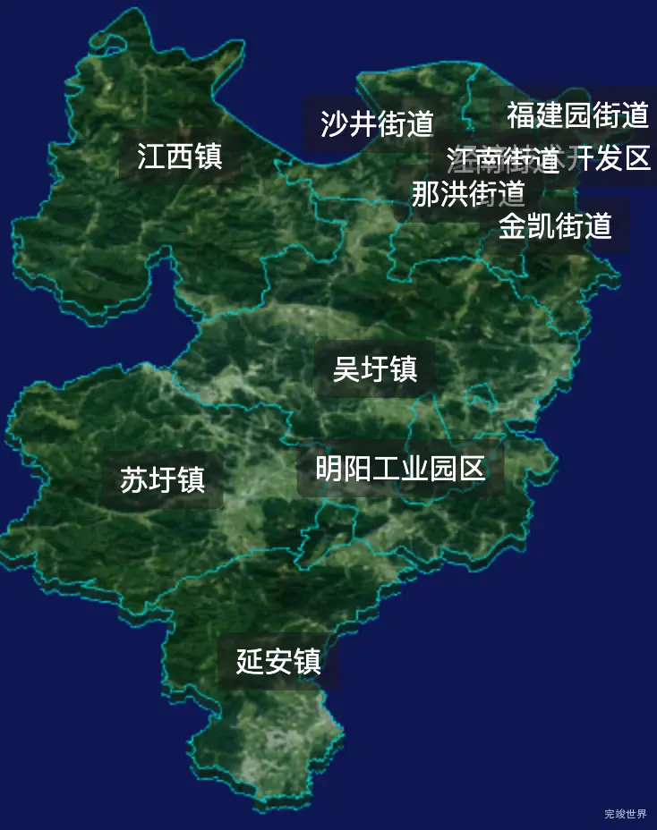 threejs南宁市江南区geoJson地图3d地图自定义贴图加CSS2D标签