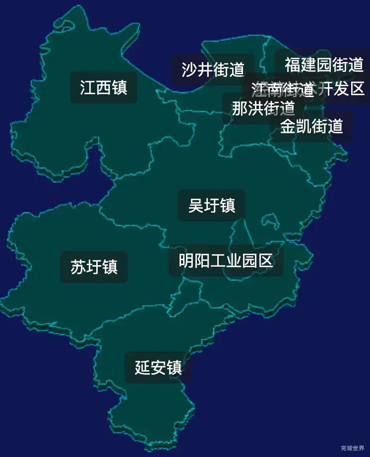 threejs南宁市江南区geoJson地图3d地图css2d标签