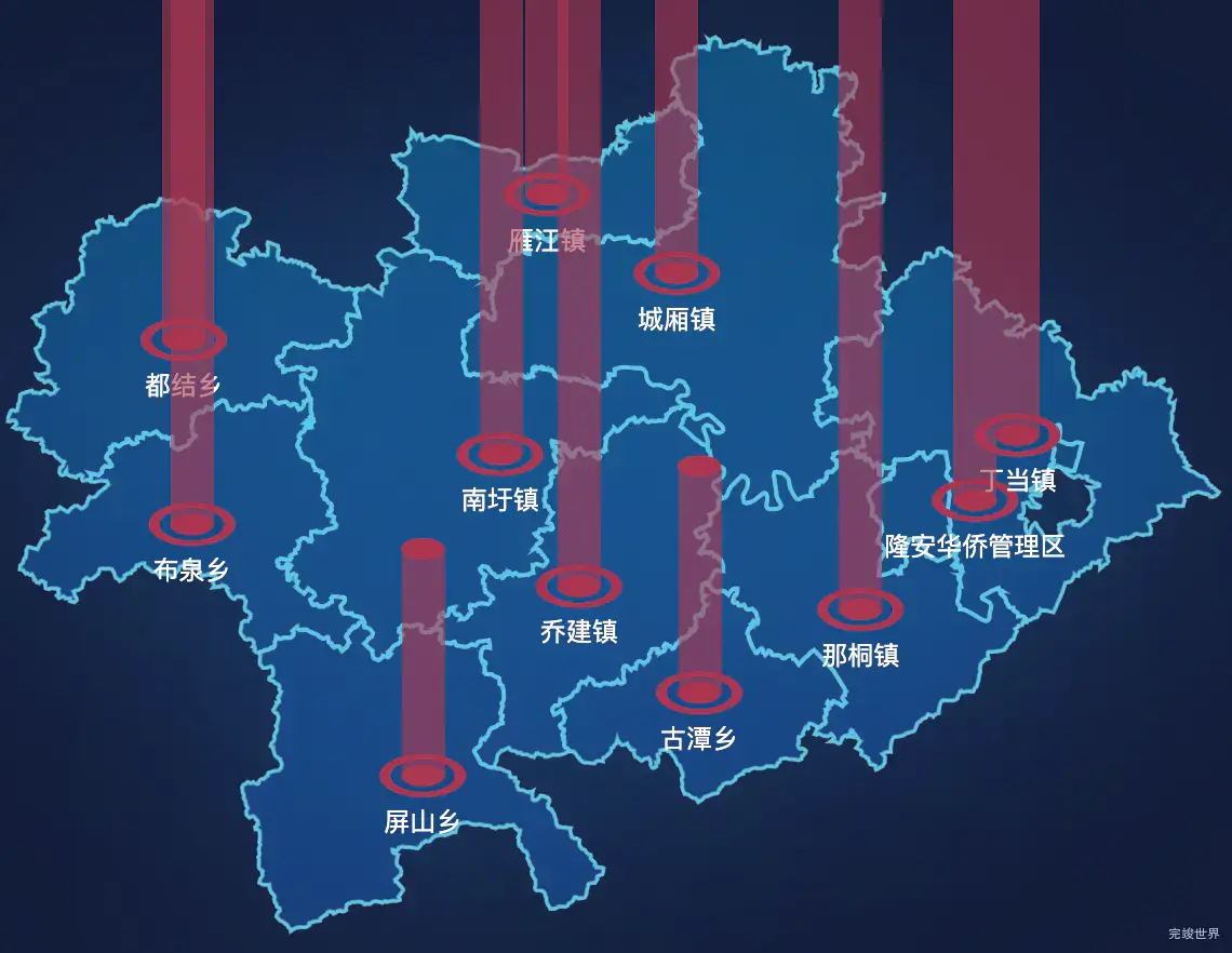 echarts南宁市隆安县geoJson地图添加柱状图