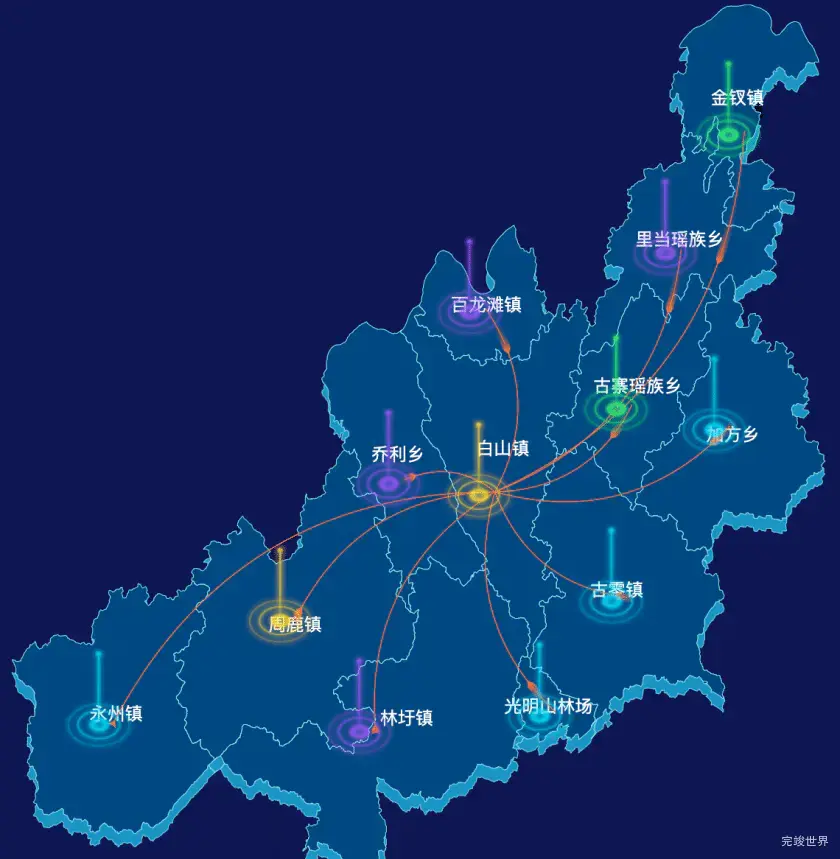 echarts南宁市马山县geoJson地图飞线图