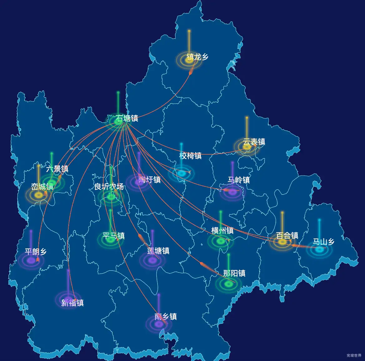 echarts南宁市横州市geoJson地图迁徙图