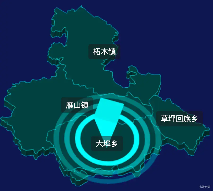 threejs桂林市雁山区geoJson地图3d地图CSS2D外加旋转棱锥