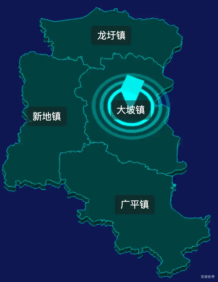 threejs梧州市龙圩区geoJson地图3d地图CSS2D外加旋转棱锥