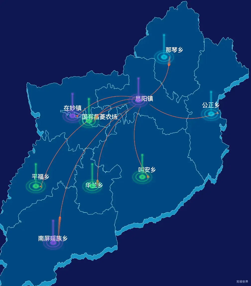 echarts防城港市上思县geoJson地图飞线图