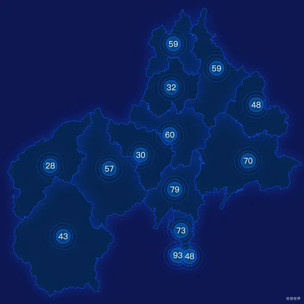 echarts钦州市钦北区geoJson地图圆形波纹状气泡图