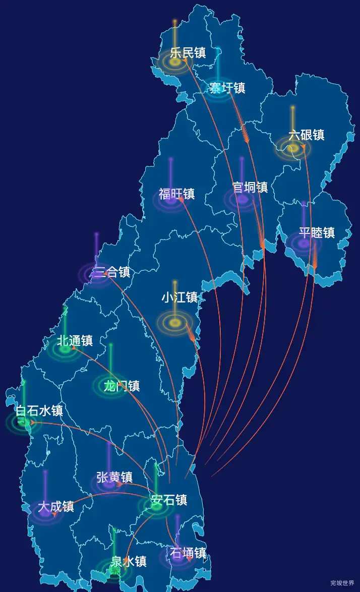 echarts钦州市浦北县geoJson地图飞线图