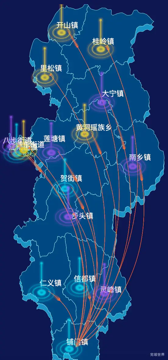 echarts贺州市八步区geoJson地图飞线图