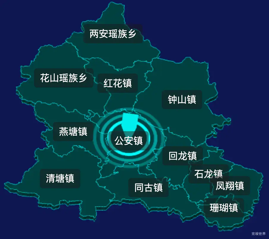 threejs贺州市钟山县geoJson地图3d地图CSS2D外加旋转棱锥