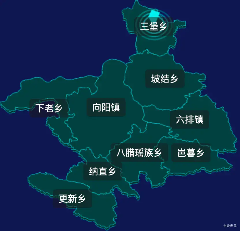 threejs河池市天峨县geoJson地图3d地图CSS2D外加旋转棱锥