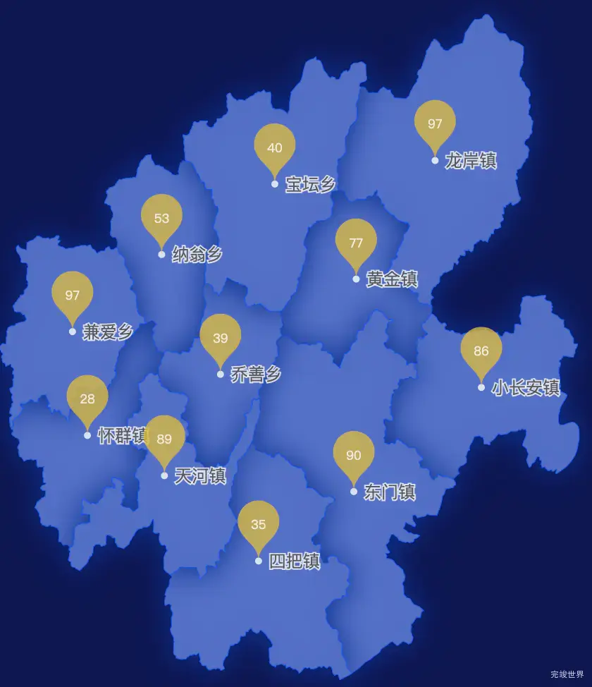 echarts河池市罗城仫佬族自治县geoJson地图水滴状气泡图